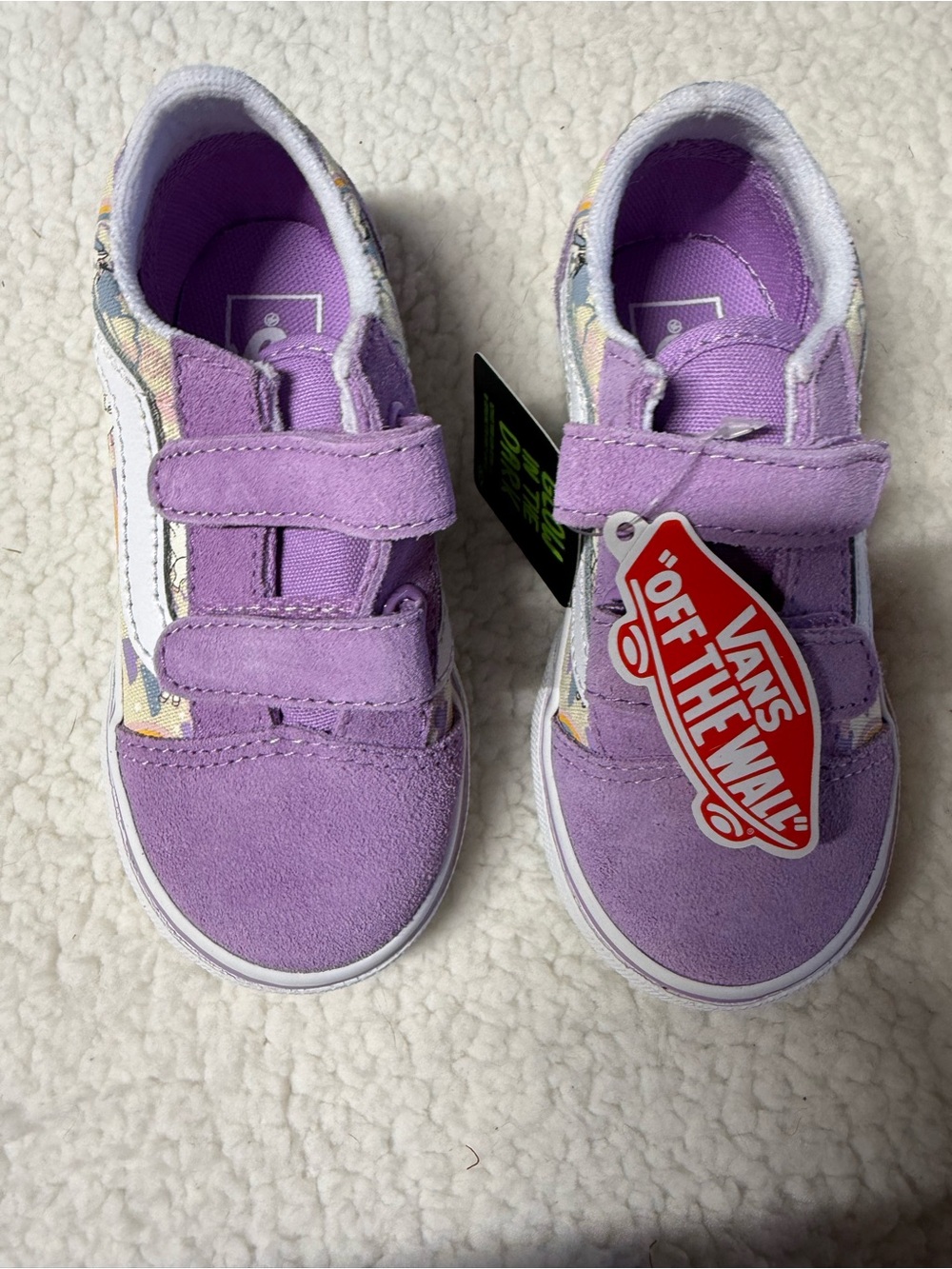 Vans Kids Lavender Suede Velcro Sneakers with Patterned Panels